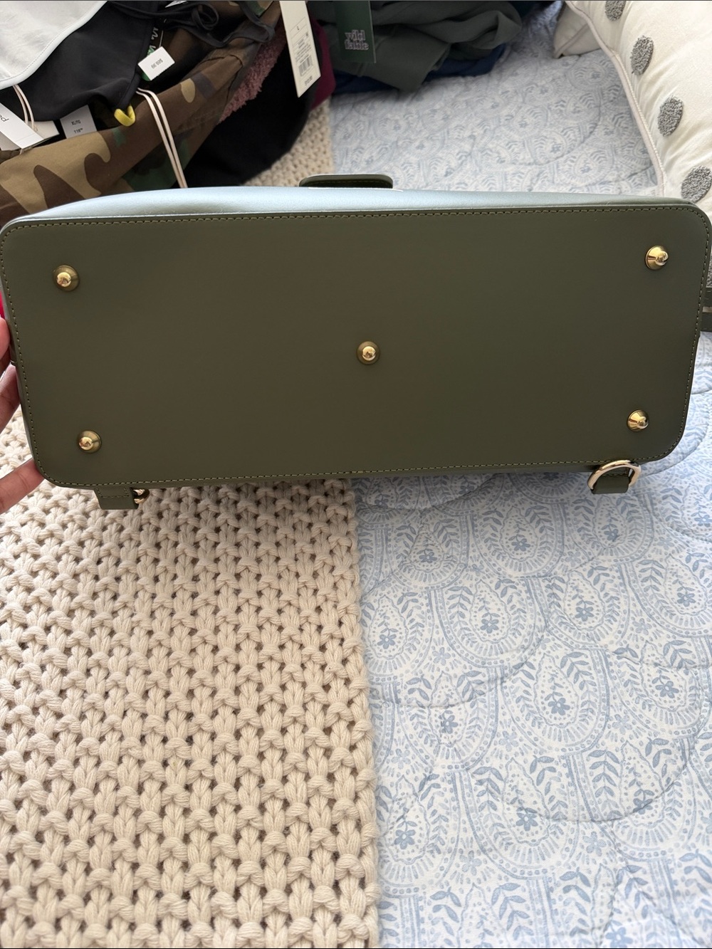 SILVER & RILEY Olive Green Structured Top-Handle Satchel - Picture 6 of 12